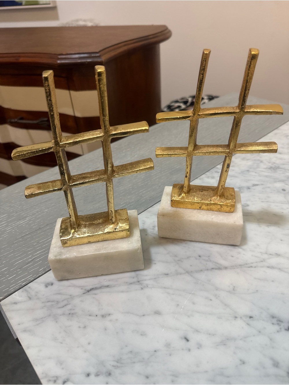 Gold Grid Marble Bookends - Pair
